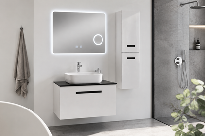 Set Mobilier Baie Troia 80 cm oglinda cu LED, dezaburire si lupa, lavoar ceramic, blat compozit, soldat inclus, MDF total (WB-BC202)
