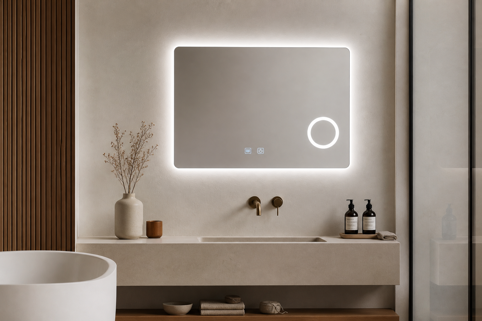 Oglinda baie LED FANTASY touch control cu lupa iluminata si dezaburire, 70x60 / 80x60 cm