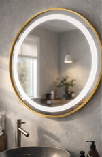 Oglinda LED rotunda 6918 Ø70 cm cu rama aluminiu aurie si senzor tactil