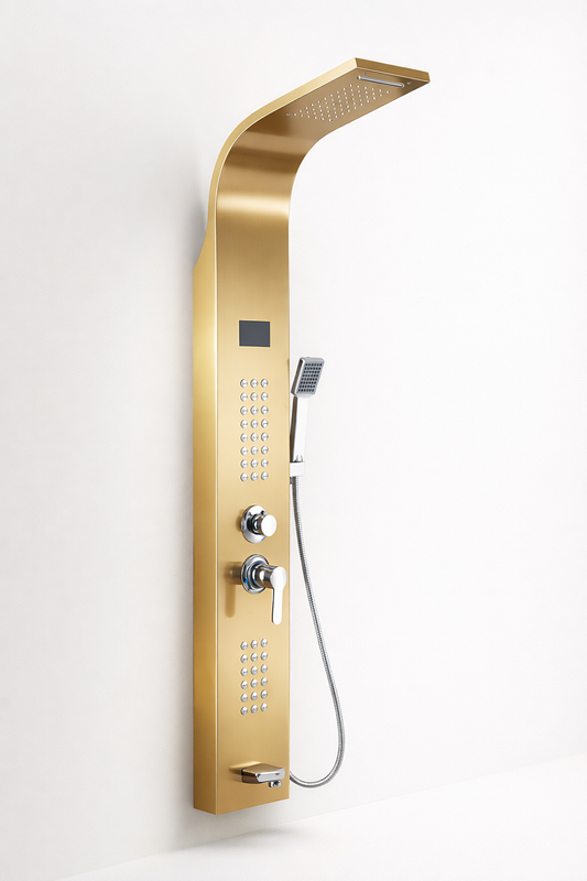 Panel de dus cu hidromasaj din inox si functii multiple – finisaj crom lucios / negru mat / auriu metalic