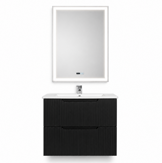 Set mobilier baie suspendat 60 cm Nero, design modern, MDF, oglindă LED