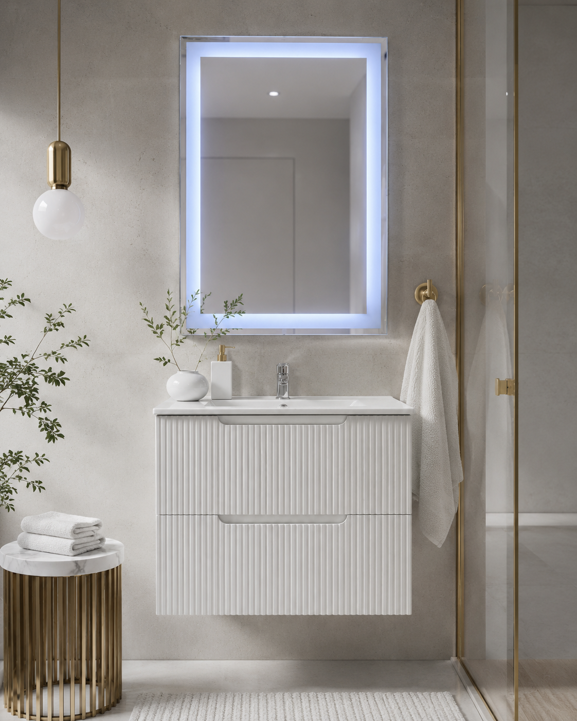 oglinda iluminata cu rama LED pentru mobilier baie Riflat Bianco
