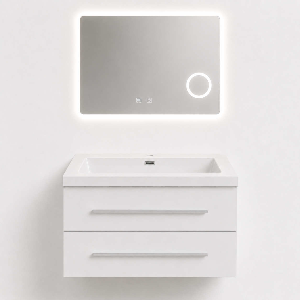 Set Mobilier Baie Efes 80 cm oglinda cu LED, lavoar compozit inclus, MDF total