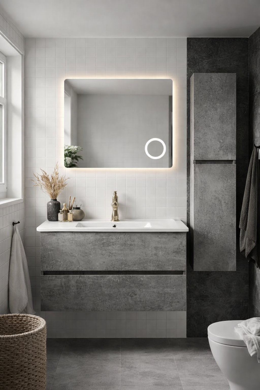 Set Mobilier Baie Stone 80 cm oglinda cu LED