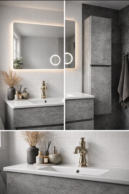 Set Mobilier Baie Stone 80 cm oglinda cu LED