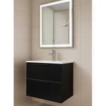 Set Mobilier Baie Suspendat 60 cm – cu Lavoar Ceramic Slim și Oglindă LED cu Dezaburire, MDF total negru
