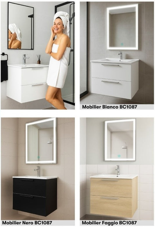 Mobilier Bianco (WB-BC1087) 60 cm oglindă cu LED, lavoar slim inclus, MDF total