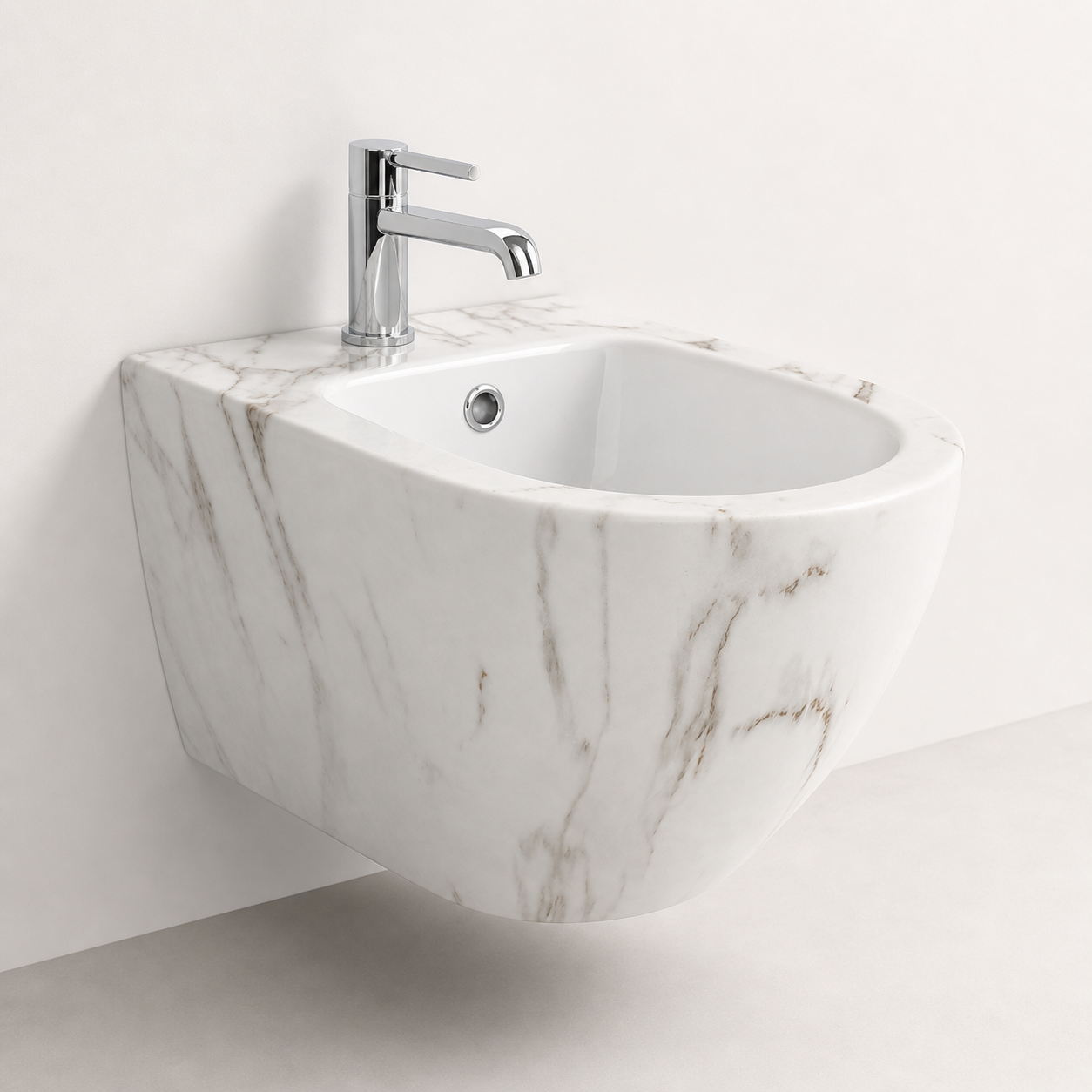 Vas Bideu Suspendat Alb cu Model Marmorat, Ceramică Sanitară, Montaj pe Perete