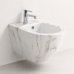 Vas Bideu Suspendat Alb cu Model Marmorat, Ceramica Sanitara, Montaj pe Perete