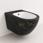 Vas Bideu Suspendat Negru Mat cu Model Marmorat Auriu, Ceramica Sanitara, Montaj pe Perete