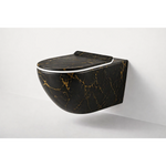 Vas WC suspendat negru cu finisaj marmorat auriu, capac duroplast soft-close