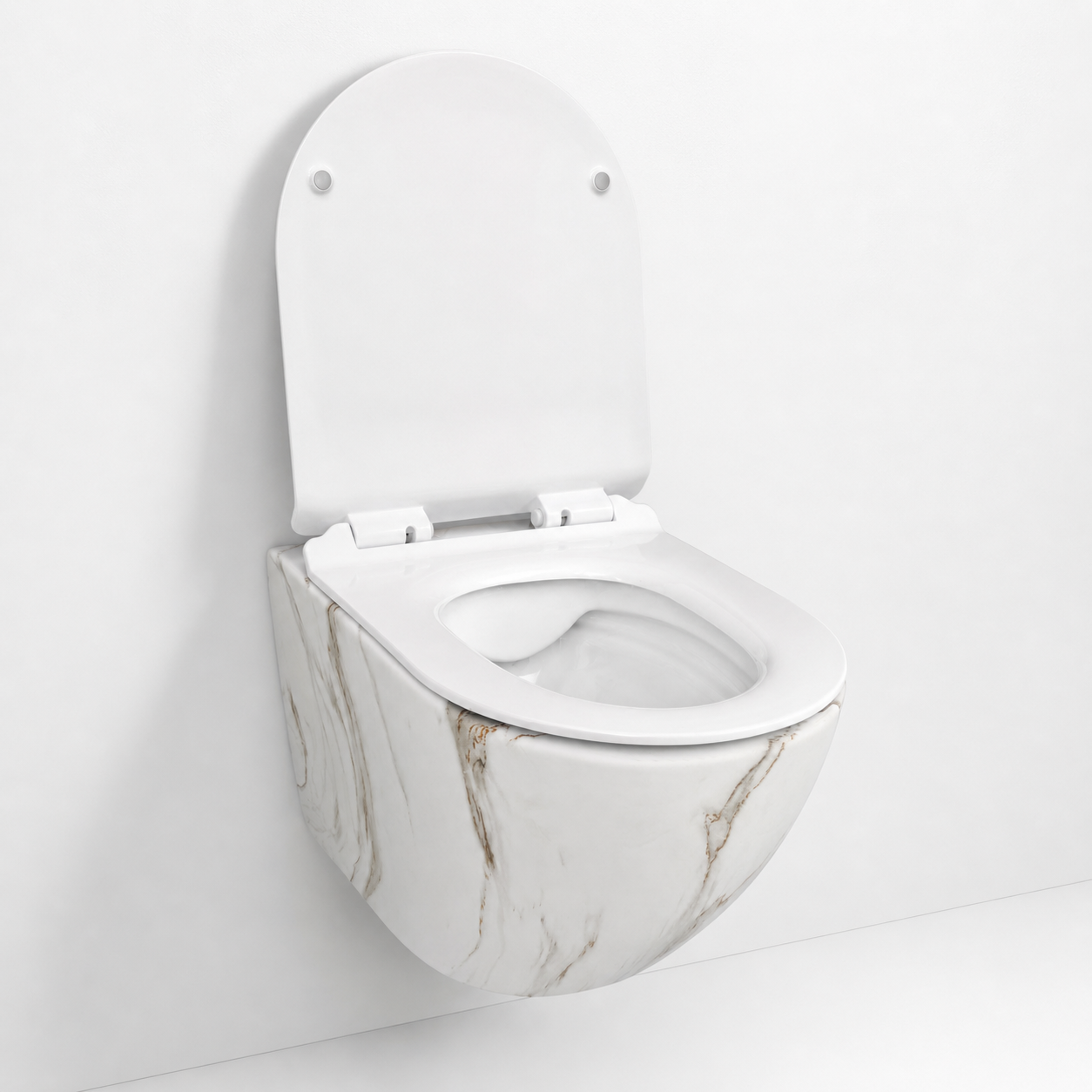 Vas WC suspendat marmorat alb, cu design sofisticat
