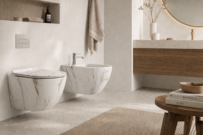 Vas Bideu Suspendat Alb cu Model Marmorat, Ceramică Sanitară, Montaj pe Perete