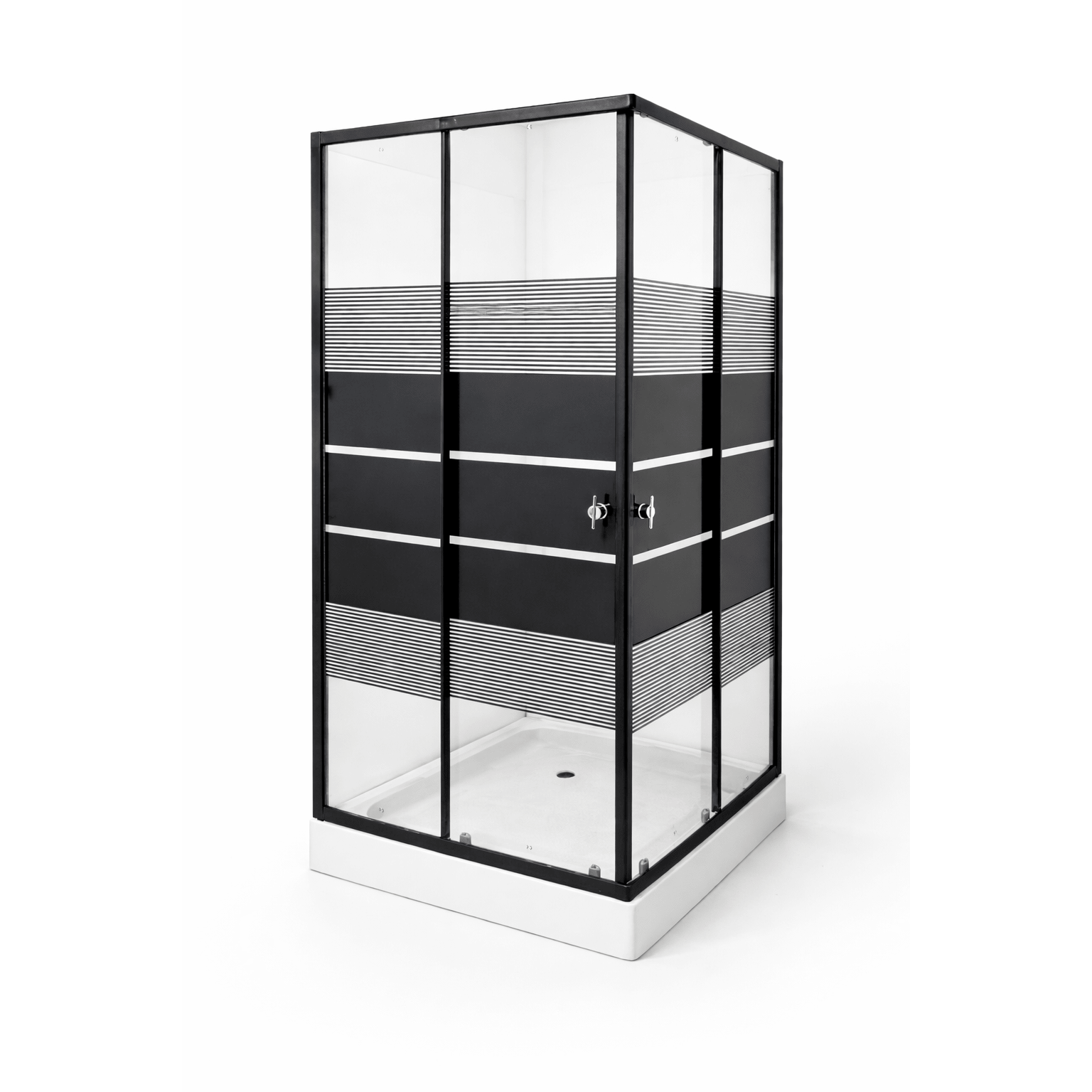 Cabina de dus patrata 90x90 cm, profil negru mat, sticla securizata 5 mm, cu cadita inclusa - Casa Stile
