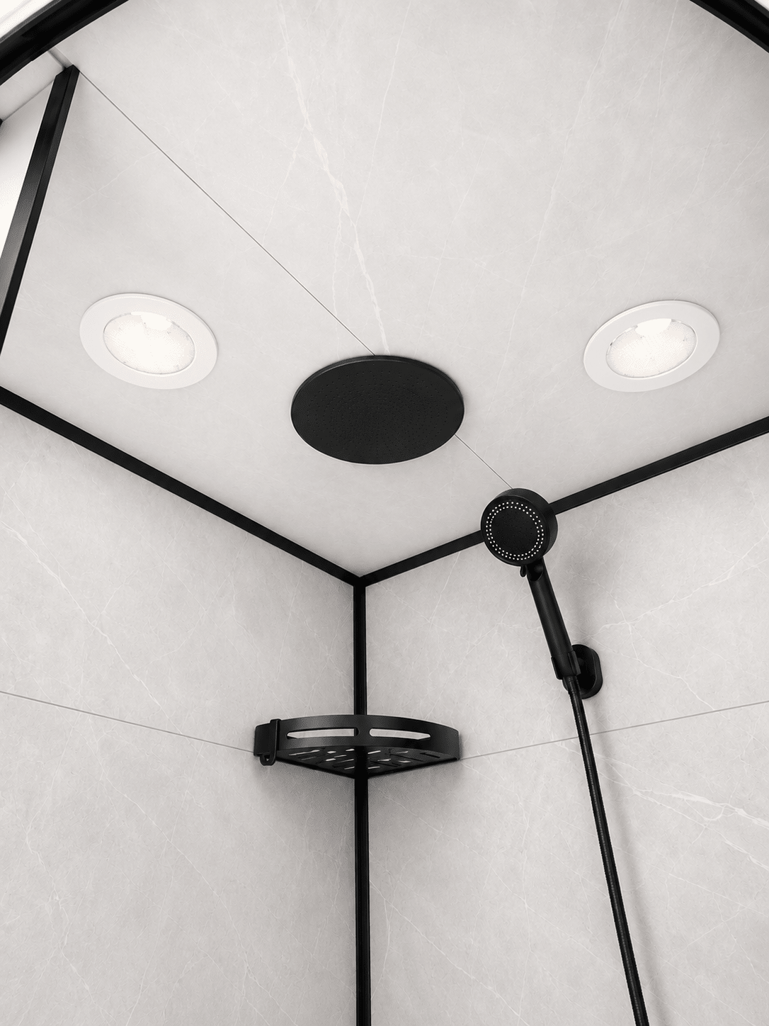 Cabina de dus semirotunda Paris-90, dimensiune 90×90 cm, panouri compozit cu aspect de faianta - Casa Stile