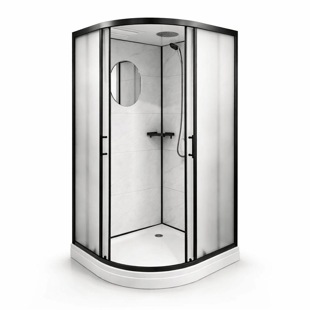 Cabina de dus semirotunda Paris-90, dimensiune 90×90 cm, panouri compozit cu aspect de faianta - Casa Stile