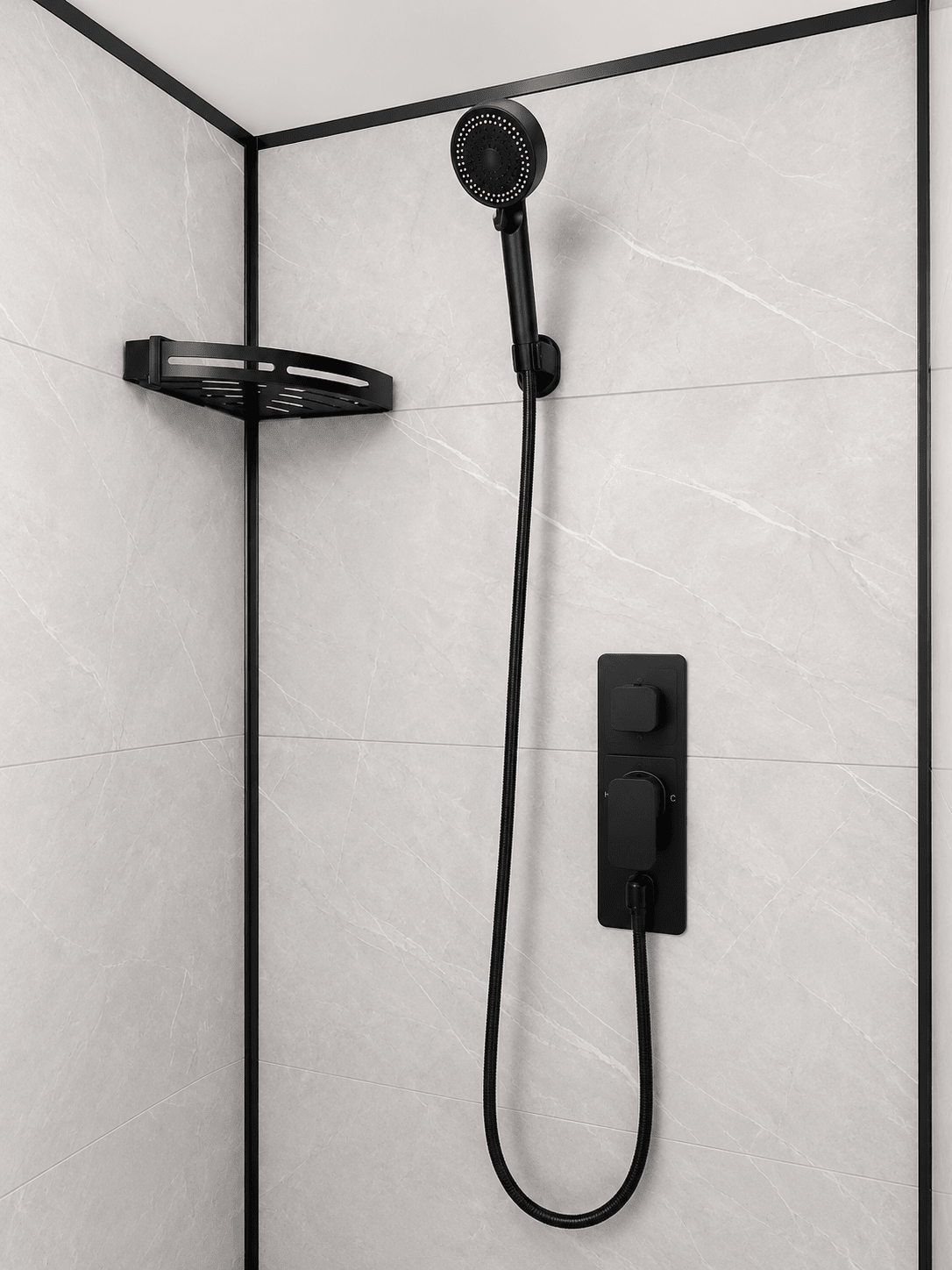 Cabina de dus semirotunda Paris-90, dimensiune 90×90 cm, panouri compozit cu aspect de faianta - Casa Stile