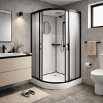 Cabina de dus semirotunda Paris-90, dimensiune 90×90 cm, panouri compozit cu aspect de faianta - Casa Stile