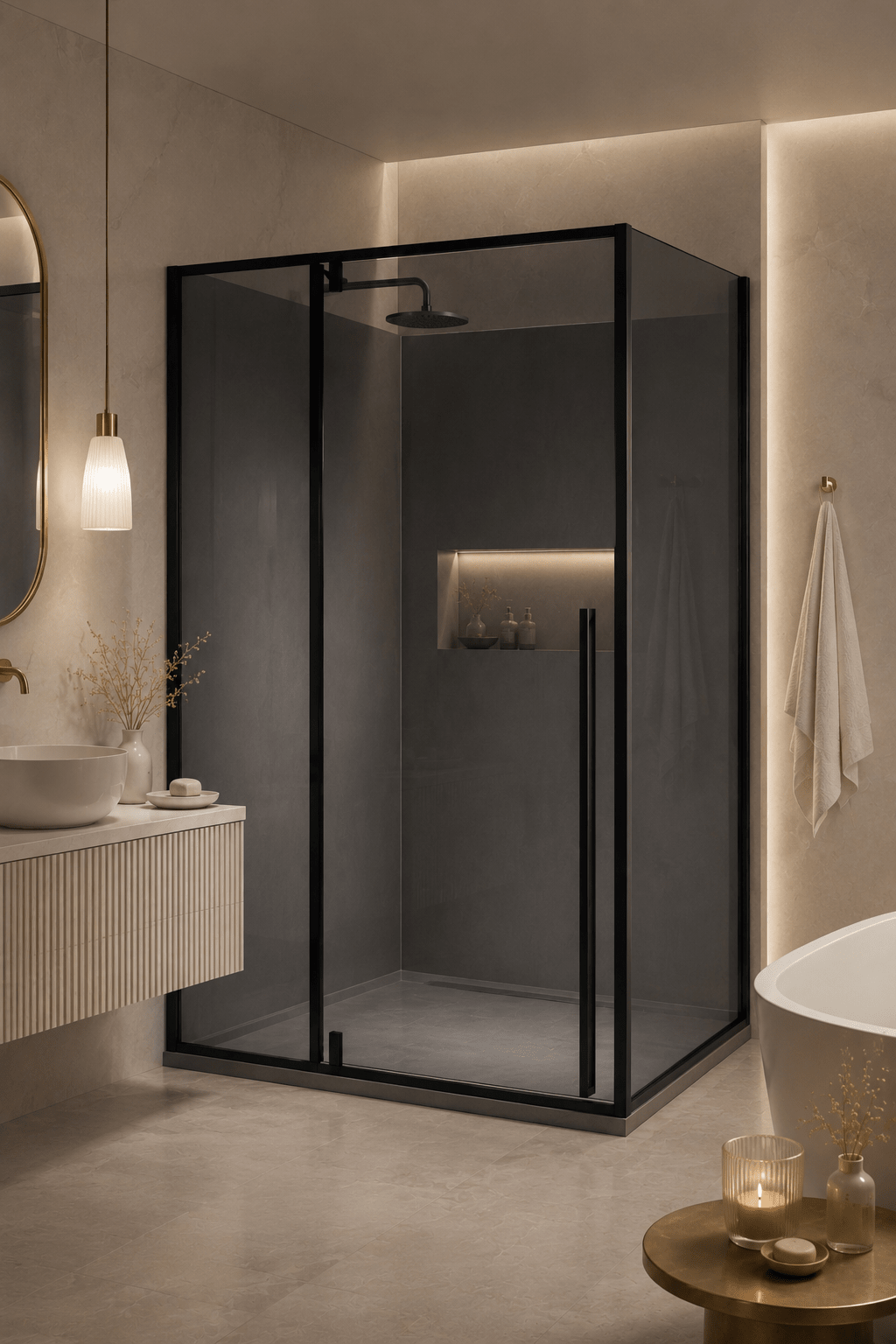 Cabina dus HYDRA 80x120 dreptunghiulara, geam fumuriu securizat 8 mm, profil negru mat - Casa Stile