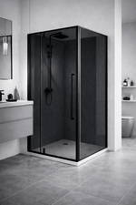 Cabina dus HYDRA 90x90 patrata, geam fumuriu securizat 6 mm, profil negru mat - Casa Stile