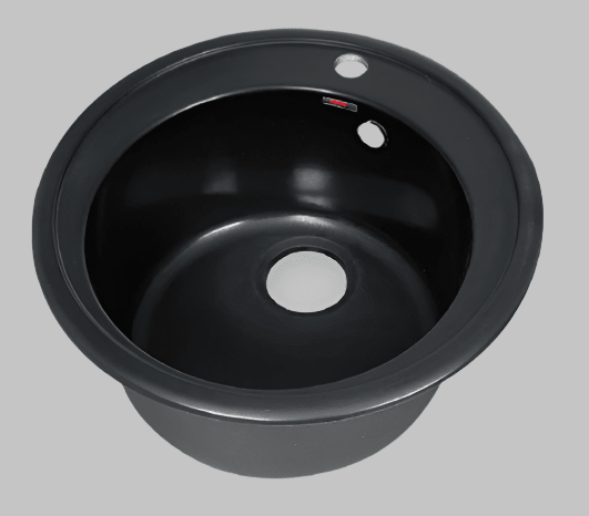 Chiuveta compozit Atlas Q51 rotunda, crem/negru/gri, sifon inclus - Casa Stile