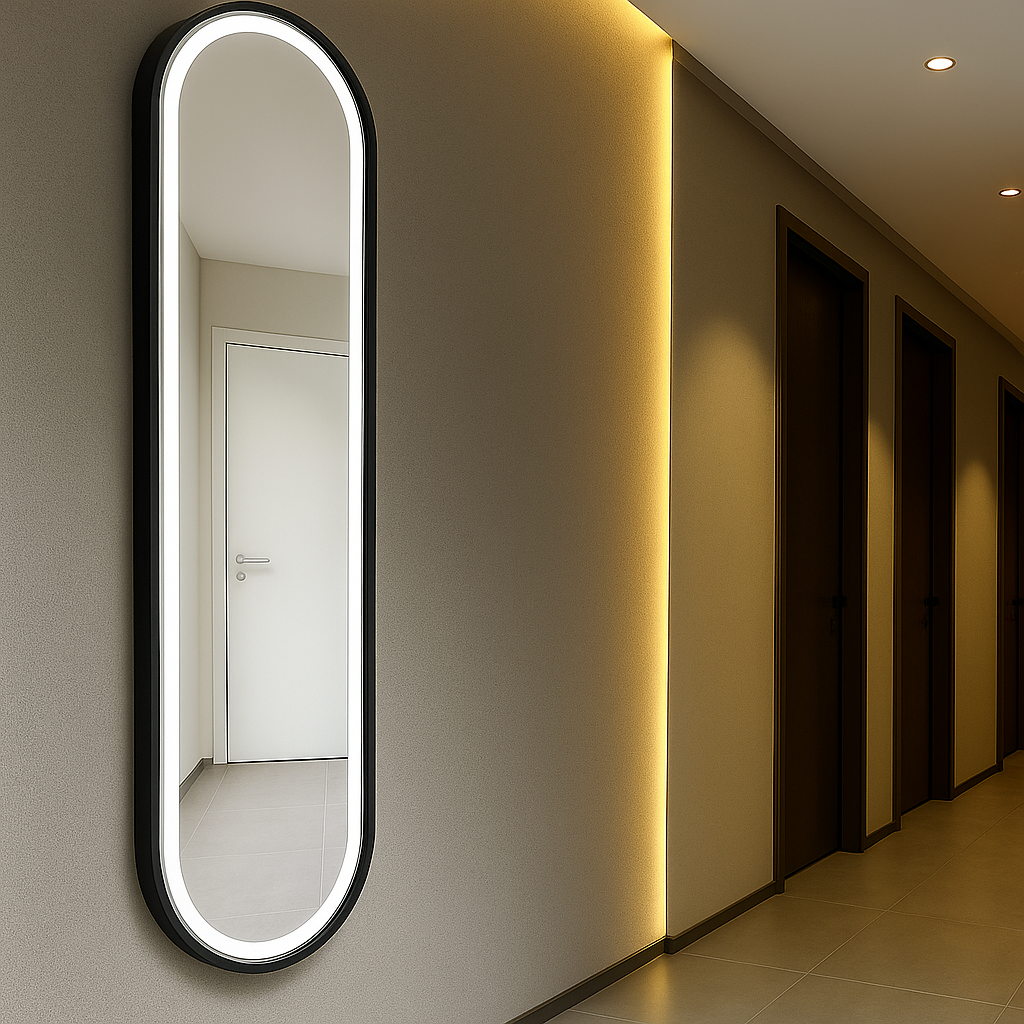 Oglindă LED 8545-3 50x150 pentru hol, ramă aluminiu neagră