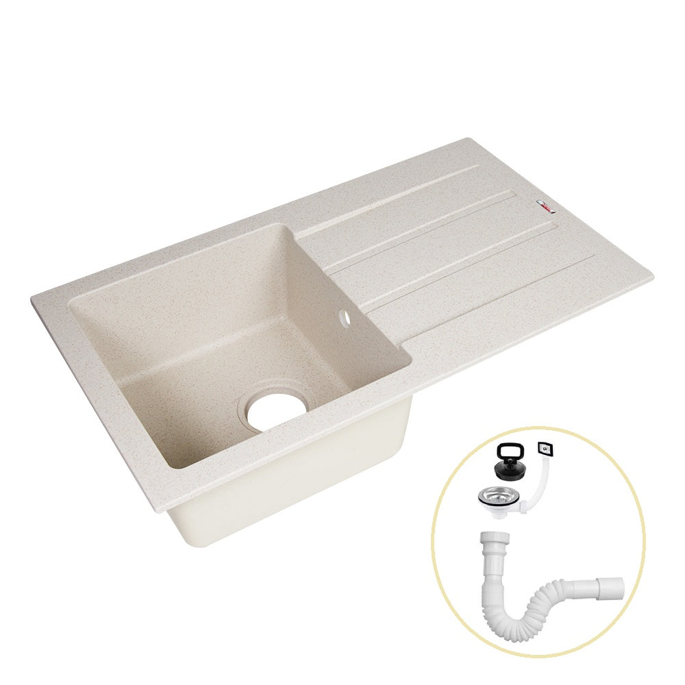 Chiuvetă compozit Aura 75 (43x75), crem/negru/gri, sifon inclus