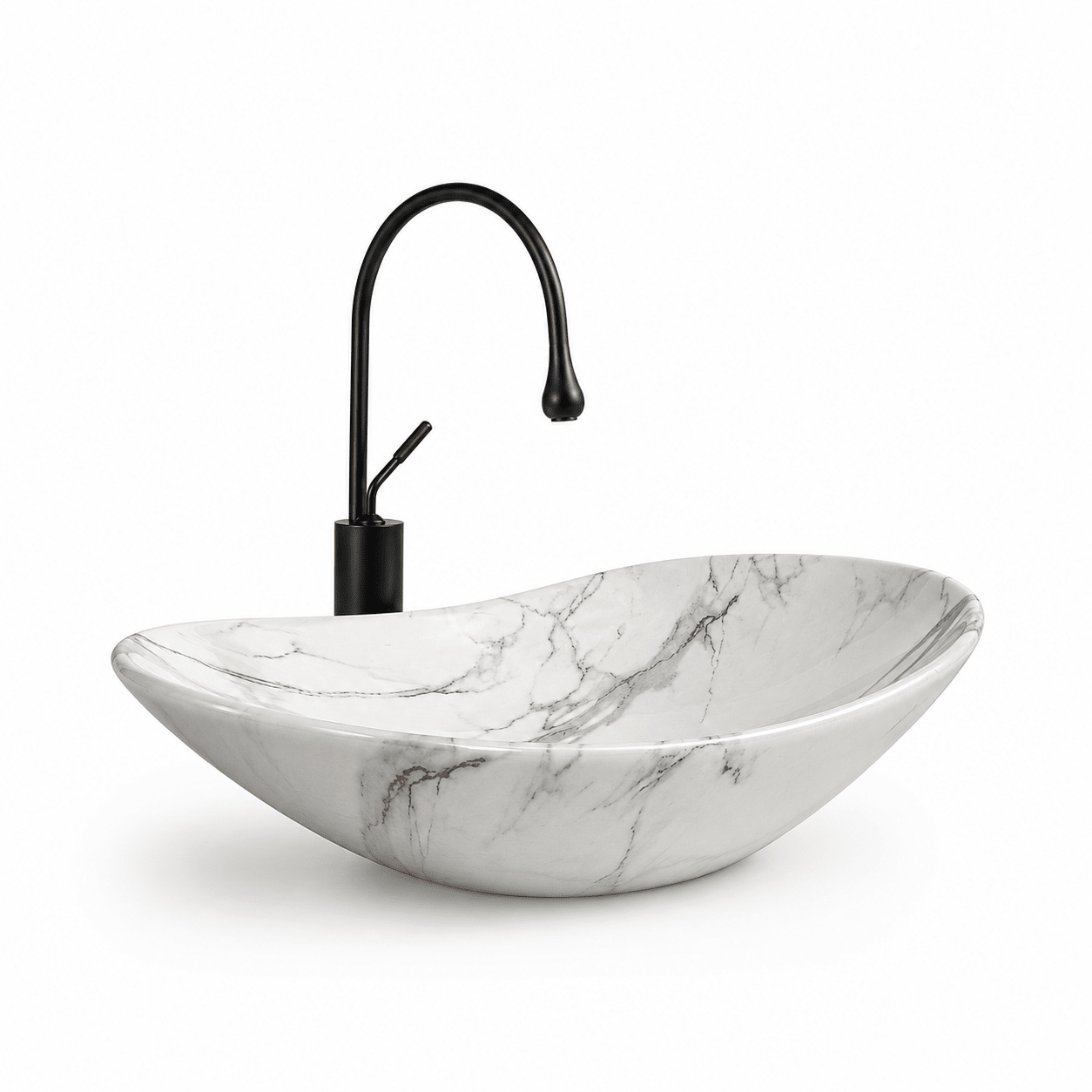 Lavoar baie oval pe blat design marmura alb 8060M - Casa Stile