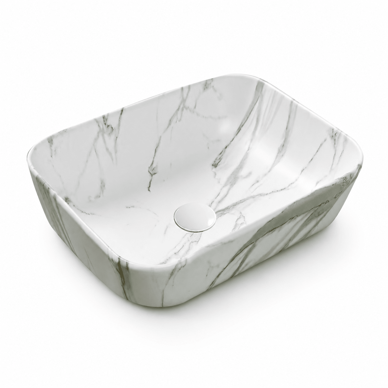 Lavoar baie pe blat rectangular marmorat Alb, 8509MA - Casa Stile
