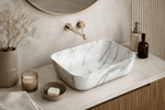 Lavoar baie pe blat rectangular marmorat Alb, 8509MA - Casa Stile