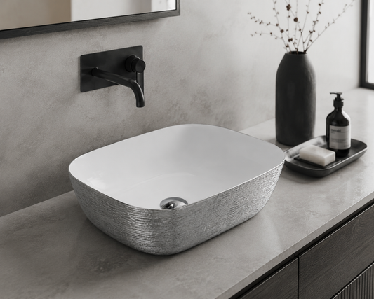 Lavoar baie pe blat 8217PS ceramica alba premium Argintiu