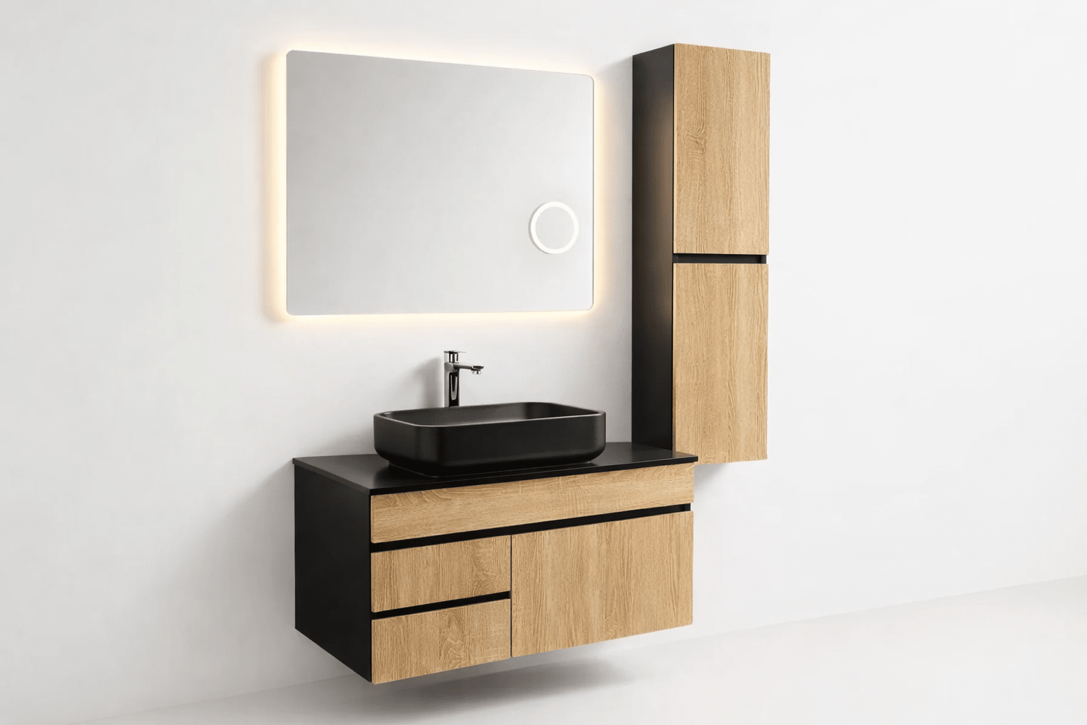Mobilier Forest 80 cm oglinda cu LED, dezaburire si lupa, lavoar ceramic, blat compozit, soldat inclus, MDF total (WB-BC077) - Casa Stile