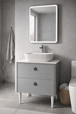 Mobilier Siena BC2451 60 cm, gri prafuit, oglinda cu LED, lavoar ceramic, blat compozit inclus, MDF total - Casa Stile