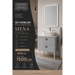 Mobilier Siena BC2451 60 cm, gri prafuit, oglinda cu LED, lavoar ceramic, blat compozit inclus, MDF total - Casa Stile