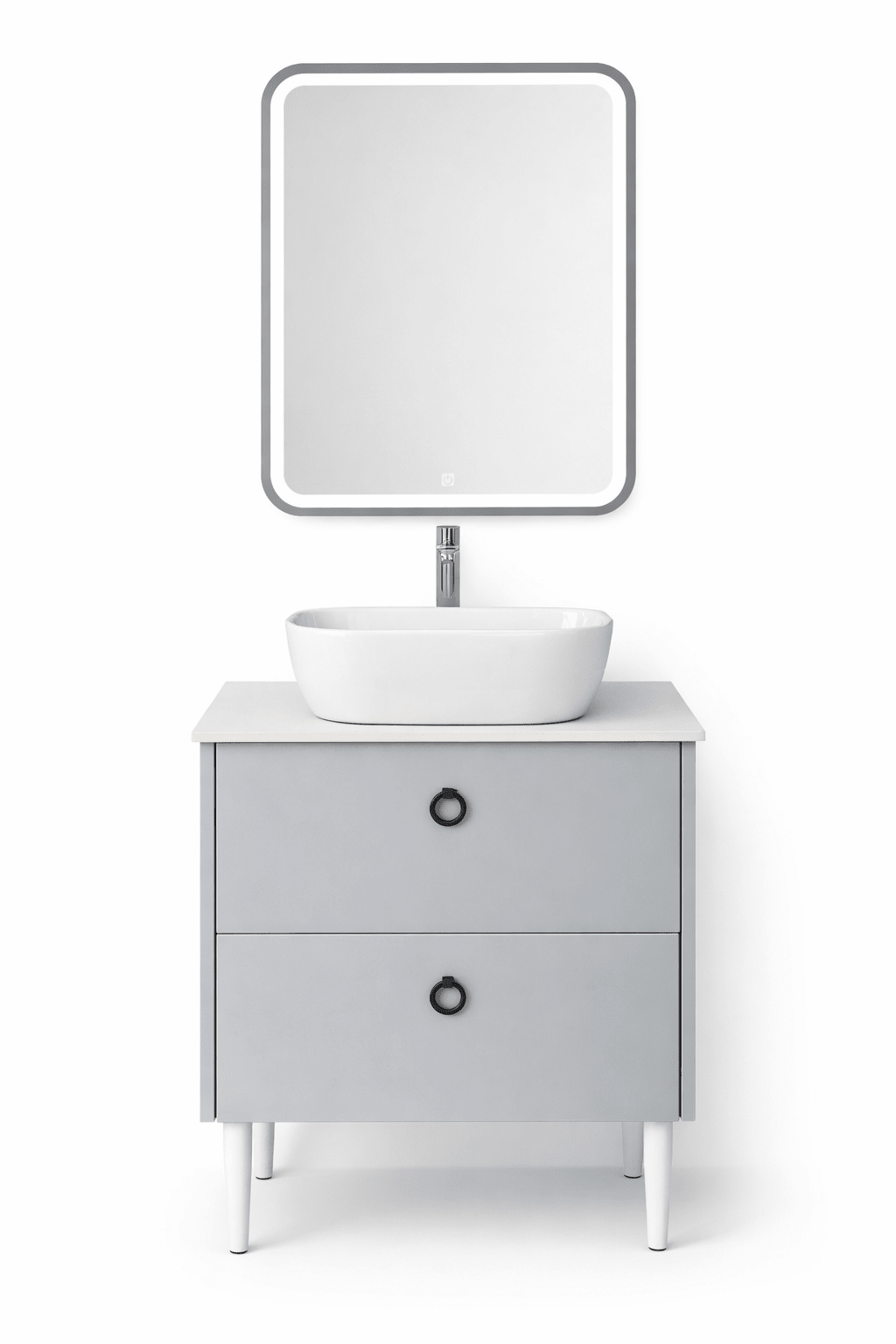 Mobilier Siena BC2451 60 cm, gri prafuit, oglinda cu LED, lavoar ceramic, blat compozit inclus, MDF total - Casa Stile