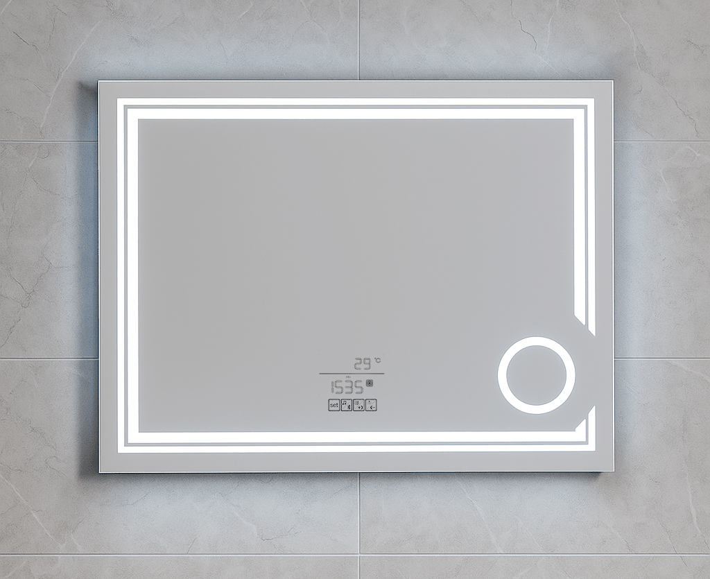 Oglinda LED 75x100 functie dezaburire, ceas, termometru, Bluetooth, boxe - Casa Stile