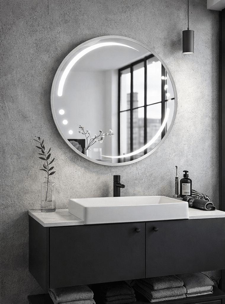 Oglinda LED rotunda 6911 Ø70, rama aluminiu argintiu - Casa Stile