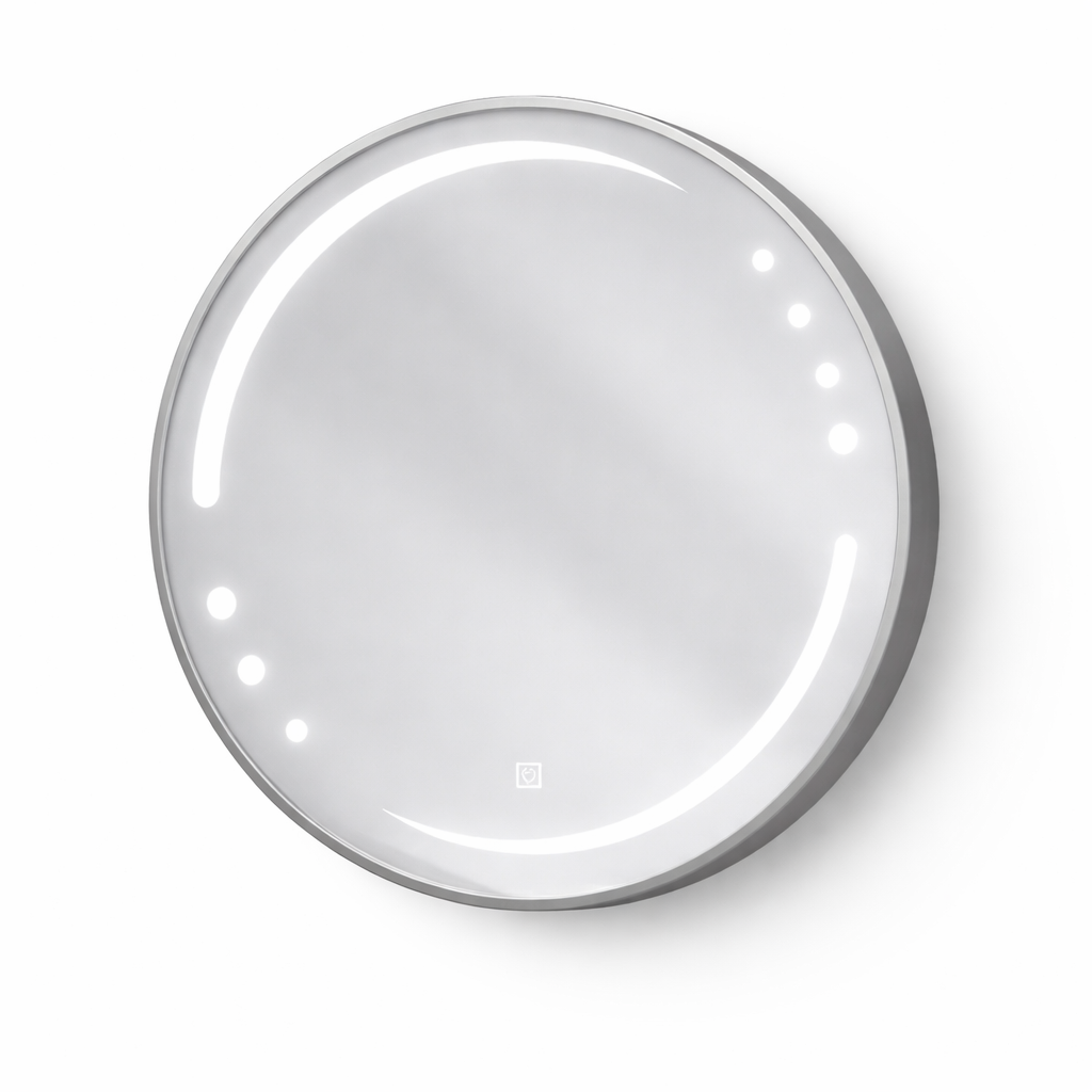 Oglinda LED rotunda 6911 Ø70 cm cu rama aluminiu argintiu si senzor tactil