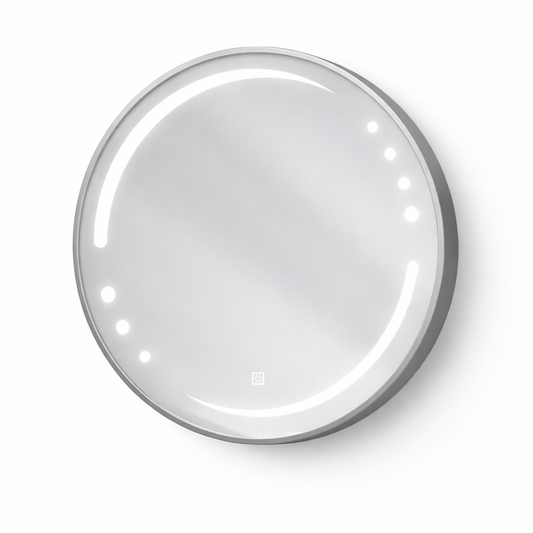Oglinda LED rotunda 6911 Ø70 cm cu rama aluminiu argintiu si senzor tactil