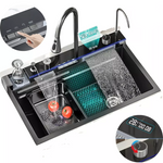 Chiuveta bucatarie inox handmade multifunctionala, cu panou digital si baterie extensibila, model cu doua cuve.