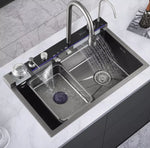Chiuveta bucatarie inox handmade multifunctionala, dubla, cu panou digital si baterie extensibila, 750x460mm.