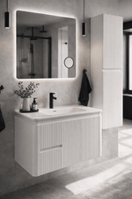 Set Mobilier Baie CAPPADOCIA Riflat 80 cm alb, oglinda 70 sau 80 cm cu LED, dezaburire si lupa, lavoar ceramic, soldat inclus. - Casa Stile