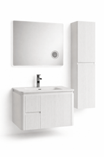 Set Mobilier Baie CAPPADOCIA Riflat 80 cm alb, oglinda 70 sau 80 cm cu LED, dezaburire si lupa, lavoar ceramic, soldat inclus. - Casa Stile