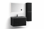 Set Mobilier Baie Cappadocia Riflat 80 cm negru mat, oglinda 70 sau 80 cm cu LED, dezaburire si lupa, lavoar ceramic, soldat inclus. - Casa Stile