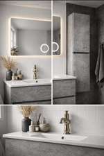 Set Mobilier Baie Stone 80 cm oglinda cu LED, dezaburire si lupa, lavoar ceramic, soldat inclus, MDF total - Casa Stile