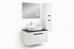 Set Mobilier Baie Troia 80 cm oglinda cu LED, dezaburire si lupa, lavoar ceramic, blat compozit, soldat inclus, MDF total (WB-BC202) - Casa Stile