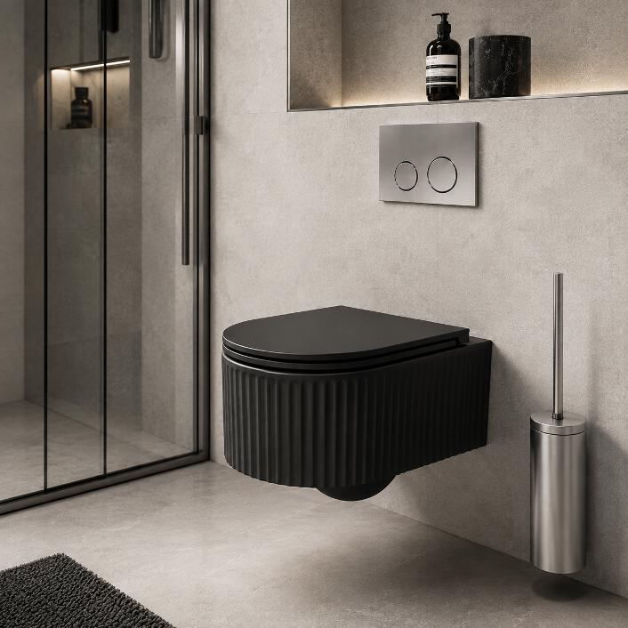 Vas WC suspendat negru mat riflat, capac slim soft-close