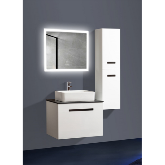 Mobilier Troia (WB-BC202) 70 cm oglindă cu LED, lavoar ceramic, blat compozit, soldat inclus, MDF total