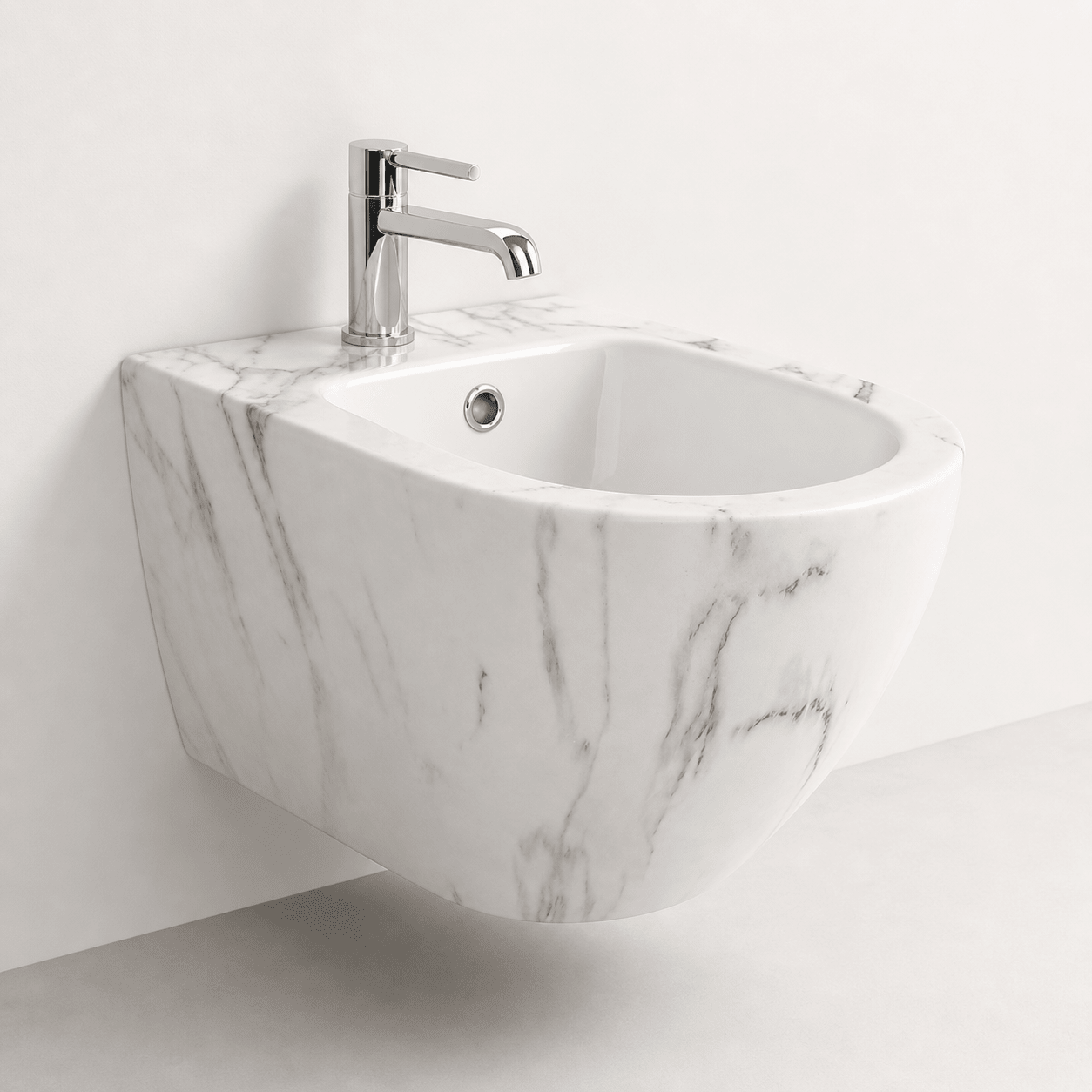 Vas Bideu Suspendat Alb cu Model Marmorat, Ceramică Sanitară, Montaj pe Perete - Casa Stile