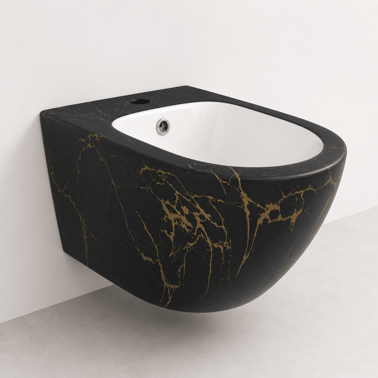 Vas Bideu Suspendat Negru Mat cu Model Marmorat Auriu, Ceramica Sanitara, Montaj pe Perete - Casa Stile